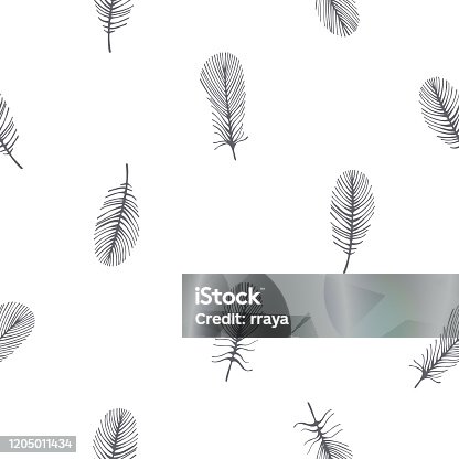 istock Vector pattern with feathers on a white background. 1205011434