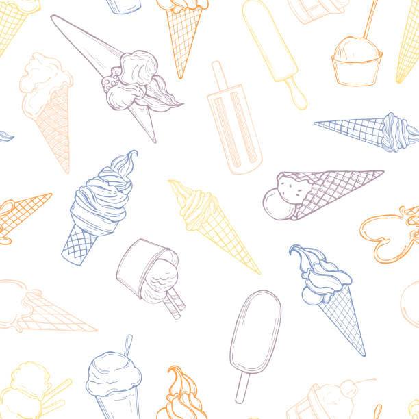 Vector   pattern with  ice cream. Hand drawn  ice cream. Vector  seamless pattern bowl of ice cream stock illustrations