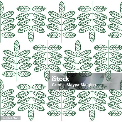 istock Vector pattern with line art autumn leave 1413947670