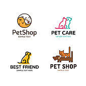 Pet Icon design template set. Vector cat and dog symbol collection. Animal friend illustration background. Modern care and goods label for veterinary clinic, petfood, hospital, shelter, donation