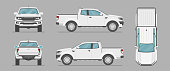 istock Vector pickup truck from different sides. Side view, front view, back view, top view. 1308385886