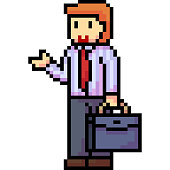 vector pixel art business man isolated