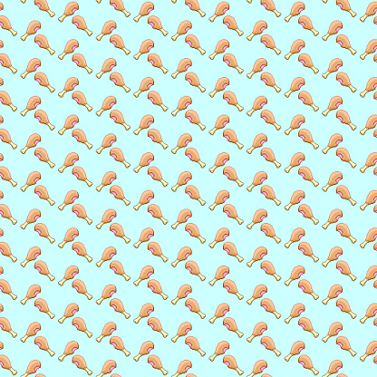 vector pixel art seamless pattern of cartoon fried bitten chicken legs