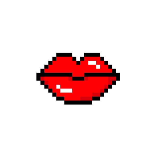 Vector pixel mouth. The symbol of red lips. vector art illustration