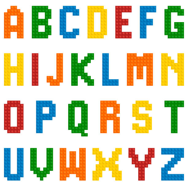 Vector plastic toy alphabet Vector alphabet from plastic constructor. toy block stock illustrations