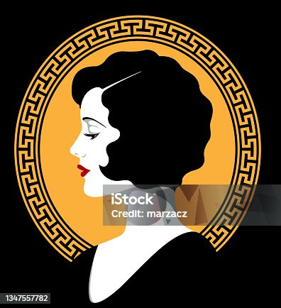 istock Vector portrait of beautiful retro woman, 1920s fashion 1347557782