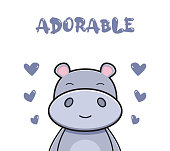 Vector poster with cute hippo and adorable slogan doodle cartoon icon illustration flat cartoon style