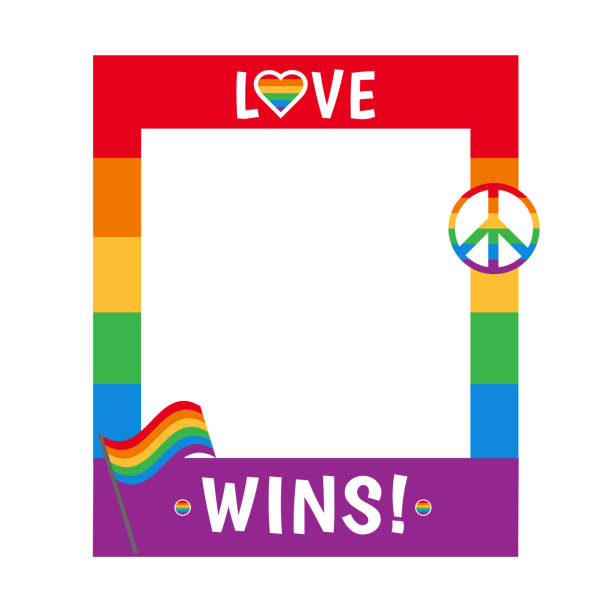 Vector pride frame LGBT symbols Love rainbow Vector pride frame. LGBT symbols. Love wins, heart, flag in rainbow colors. Gay, lesbian parade signl. Good for selfie. Homosexual icon and logo. selfie borders stock illustrations