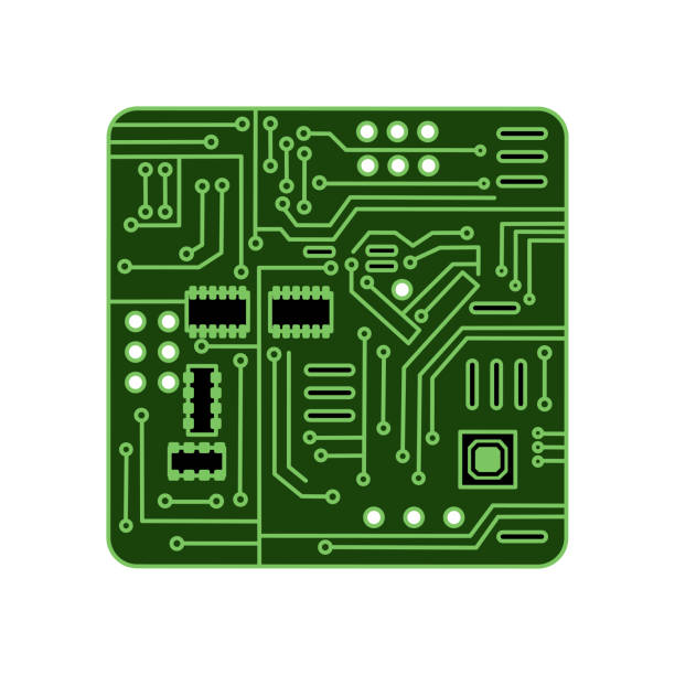 Vector printed circuit Board on a white isolated background. Green  variant  with a heart. Cartoon. Vector printed circuit Board on a white isolated background. Green  variant  with a heart. Cartoon. byte stock illustrations