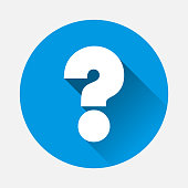 Vector question icon on blue background. Flat image question with long shadow.  Layers grouped for easy editing illustration. For your design.