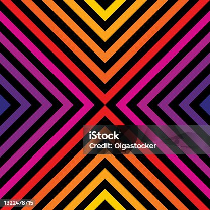 istock Vector rainbow stripes pattern. Seamless texture with diagonal lines, rhombuses 1322478715
