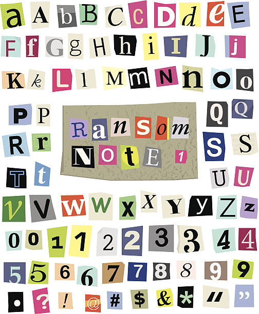 Vector Ransom Note #1- Cut Paper Letters, Numbers, Symbols Vector cut newspaper and magazine letters, numbers, and symbols. Mixed upper case and lower case and multiple options for each one. Perfect design elements for a ransom note, creative typography, and more. High resolution transparent .psd included. bribing stock illustrations