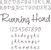 vector real hand alphabet, uppercase and lowercase letters, digits
