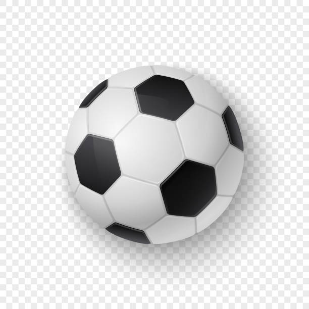 Vector realistic 3d white and black classic football soccer ball icon closeup isolated on transparency grid background. Design template for graphics, mockup. Top view Vector realistic 3d white and black classic football soccer ball icon closeup isolated on transparency grid background. Design template for graphics, mockup. Top view. classic black white soccer ball clip art stock illustrations