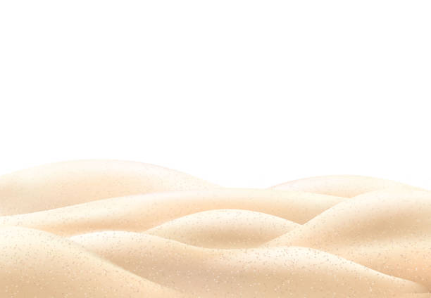 Vector realistic beach coastline sand surface Vector realistic beach coastline seaside shore sand surface, desert dunes, waves. Summer vacation holiday landscape. Illustration with copyspace. Background wallpaper texture, backdrop template sand stock illustrations