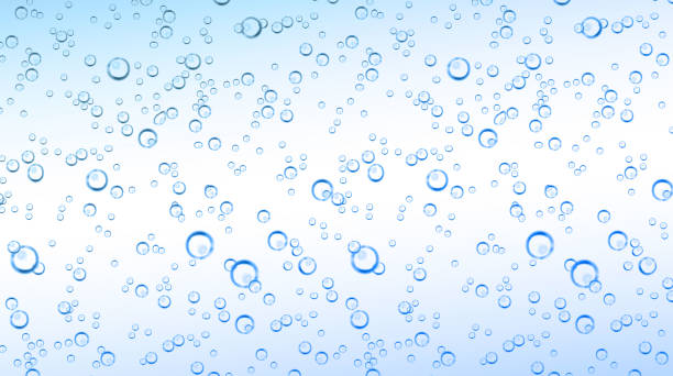 Vector realistic carbonated mineral water bubbles Vector realistic blue water, soda, transparent carbonated drink with bubbles close up illustration. CO sparklings on white isolated background. Poster, banner design element alcohol drink patterns stock illustrations