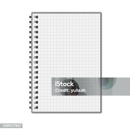 istock Vector Realistic closed Notebook with cover. Mockup. Copybook with metal spring. Blank White template. Copybook, booklet, journal, organizer, diary. EPS10. 1289377857