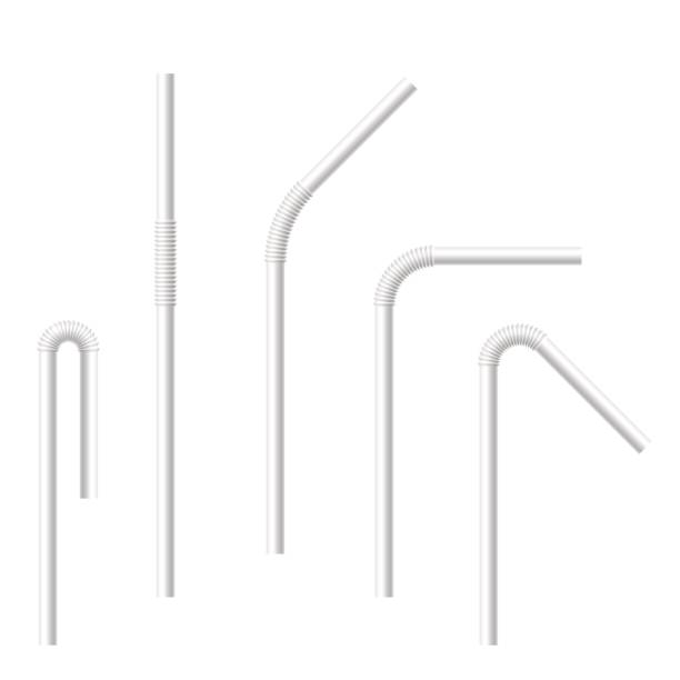 Vector realistic drinking straws set. Vector realistic drinking straws set. Collection of white drinking straws with various bends. Template for design. straw stock illustrations