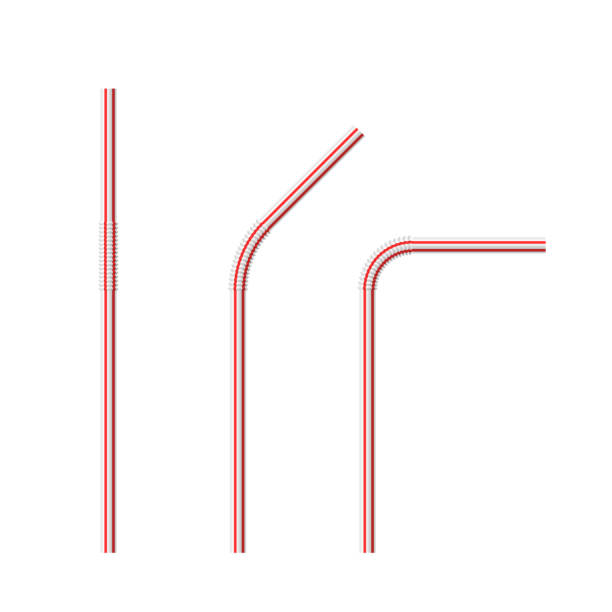 Vector realistic drinking straws striped Vector realistic drinking straws striped for milk drinks, cocktails or alcohol. Set of white-red drinking straws isolated with various bends. Template for design. straw stock illustrations