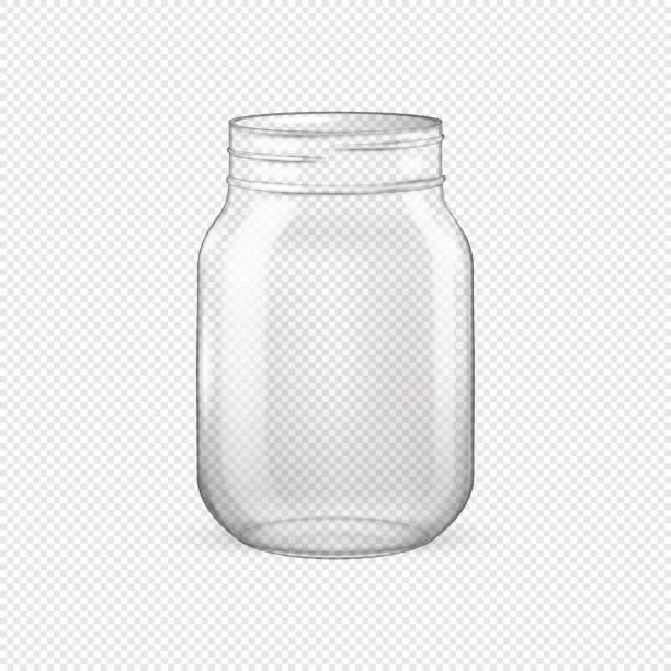 Vector realistic empty glass jar for canning and preserving without lid closeup isolated on transparent background. Design template for advertise, branding, mockup. EPS10 Vector realistic empty glass jar for canning and preserving without lid closeup isolated on transparent background. Design template for advertise, branding, mockup. EPS10 illustration. candy jar stock illustrations