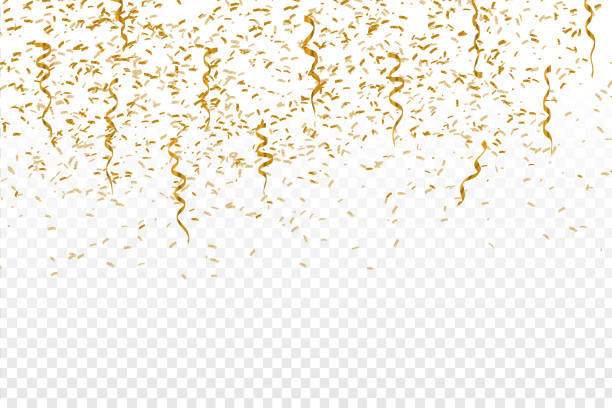 Vector realistic golden confetti on the transparent background. Concept of happy birthday, party and holidays. Vector realistic golden confetti on the transparent background. Concept of happy birthday, party and holidays. rain borders stock illustrations