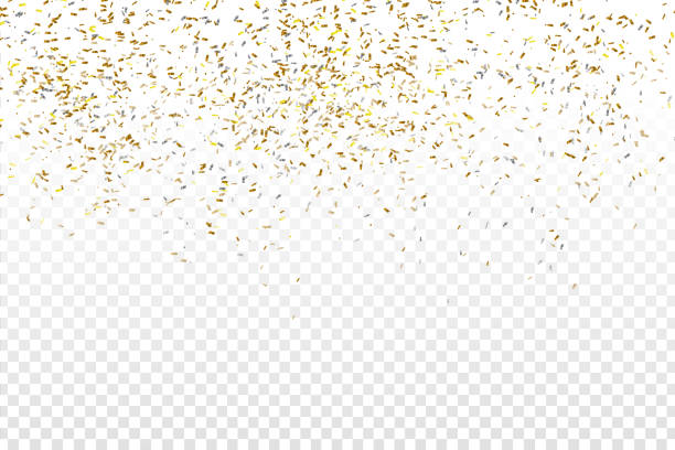 Vector realistic golden confetti on the transparent background. Concept of happy birthday, party and holidays. Vector realistic golden confetti on the transparent background. Concept of happy birthday, party and holidays. rain borders stock illustrations