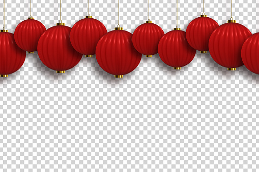 Vector Realistic Isolated Chinese Lantern Seamless Pattern Border For