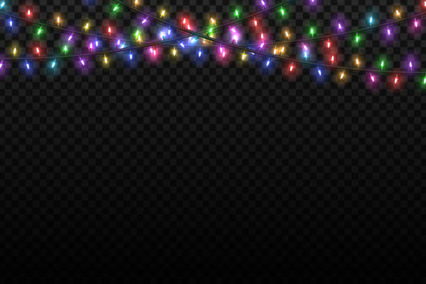 noel peri ışıkları şablon süsleme ve şeffaf arka plan üzerinde kapsayan düzen için izole vektör gerçekçi. mutlu yeni yıl kavramı. - christmas lights stock illustrations