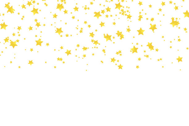 Vector realistic isolated golden stars confetti for decoration and covering on the white background. Concept of happy holiday and party. Vector realistic isolated golden stars confetti for decoration and covering on the white background. Concept of happy holiday and party. rain borders stock illustrations