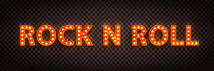Vector realistic isolated neon marquee text of Rock N Roll on the transparent background.