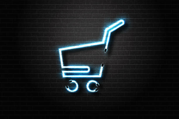 Vector realistic isolated neon sign for e-commerce icon for decoration and covering on the wall background. Concept of online purchase and market.  black friday shoppers stock illustrations