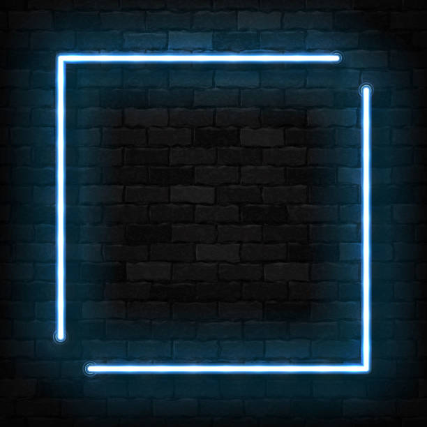 Vector realistic isolated neon sign of blue square frame for template decoration and invitation covering on the wall background. Vector realistic isolated neon sign of blue square frame for template decoration and invitation covering on the wall background. dancing borders stock illustrations