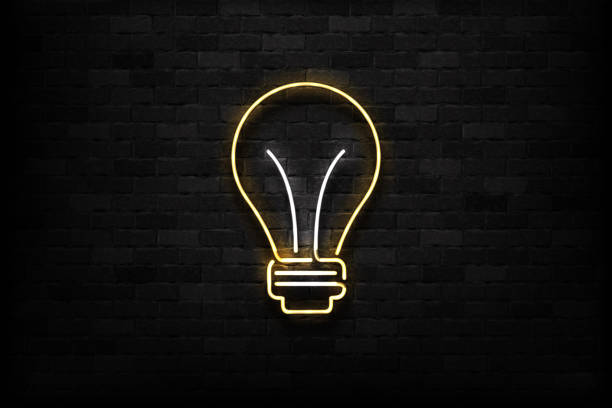 Vector realistic isolated neon sign of Bulb logo for decoration and covering on the wall background. Concept of energy and idea. Vector realistic isolated neon sign of Bulb logo for decoration and covering on the wall background. Concept of energy and idea. garage borders stock illustrations