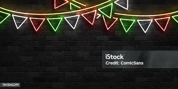 istock Vector realistic isolated neon sign of Cinco De Mayo party flags template for invitation covering on the wall background. Concept of Viva Mexico. 1141045291
