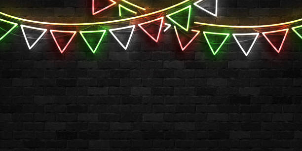 Vector realistic isolated neon sign of Cinco De Mayo party flags template for invitation covering on the wall background. Concept of Viva Mexico. Vector realistic isolated neon sign of Cinco De Mayo party flags template for invitation covering on the wall background. Concept of Viva Mexico. viva mexico stock illustrations