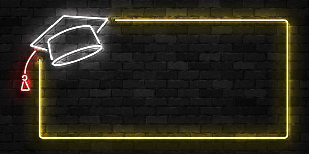 Vector realistic isolated neon sign of Graduation frame symbol for template decoration and layout covering on the wall background. Vector realistic isolated neon sign of Graduation frame symbol for template decoration and layout covering on the wall background. teacher borders stock illustrations