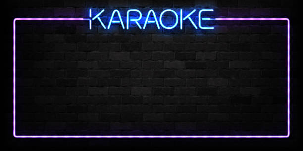 stockillustraties, clipart, cartoons en iconen met realistische vector geïsoleerd neon teken van karaoke frame logo voor decoratie en bekleding op de muur achtergrond. concept van nachtclub en live muziek. - karaoke