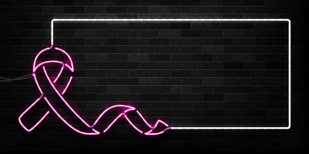 Vector realistic isolated neon sign of pink ribbon frame for decoration and covering on the wall background. Concept of October, Breast cancer awareness month. Vector realistic isolated neon sign of pink ribbon frame for decoration and covering on the wall background. Concept of October, Breast cancer awareness month. doctor borders stock illustrations