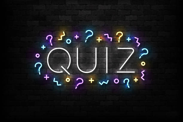Vector realistic isolated neon sign of Quiz logo for template decoration and covering on the wall background. Vector realistic isolated neon sign of Quiz logo for template decoration and covering on the wall background. adventure borders stock illustrations