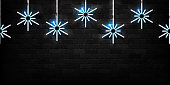 Vector realistic isolated neon sign of Snowflakes seamless pattern for decoration and covering on the wall background. Concept of Merry Christmas and Happy New Year.
