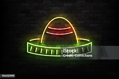 istock Vector realistic isolated neon sign of Sombrero logo for template decoration and invitation covering on the wall background. Concept of Cinco De Mayo. 1144131919