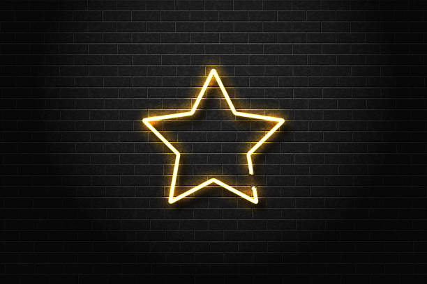 stockillustraties, clipart, cartoons en iconen met realistische vector geïsoleerd neon teken van de ster voor decoratie en bekleding op de muur achtergrond. - chelsea
