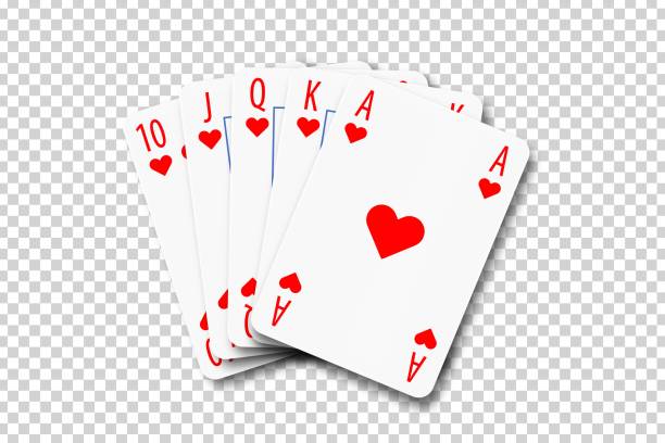 Vector realistic isolated playing cards with royal flush poker combination on the transparent background. Vector realistic isolated playing cards with royal flush poker combination on the transparent background. suit stock illustrations
