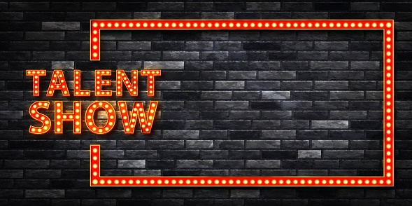 Vector realistic isolated red marquee text of Talent Show frame logo for decoration on the wall background.