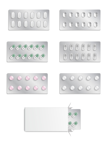 Vector realistic pharmaceutical package set