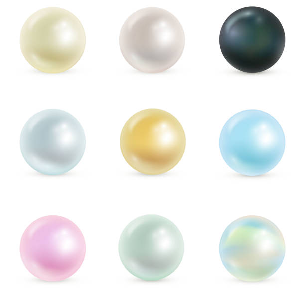 Vector realistic set of pearls from the shells of sea mollusks for your design. Vector realistic set of pearls from the shells of sea mollusks for your design.  Black, golden, rainbow and other colors.
Isolated on white  background. pink pearl stock illustrations