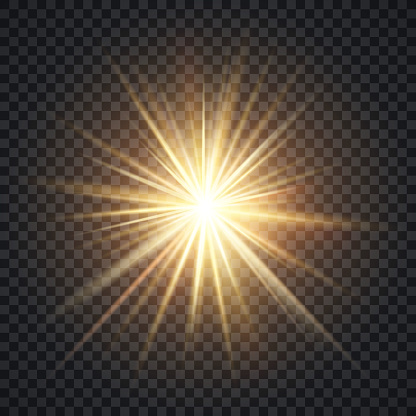 Vector Realistic Starburst Lighting Effect Yellow Sun With Rays And