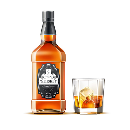 Vector realistic whiskey, rum or brandy bottles