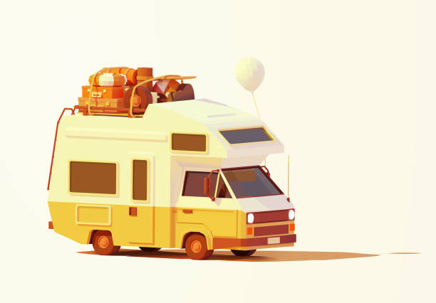 stockillustraties, clipart, cartoons en iconen met vector retro camper - caravan