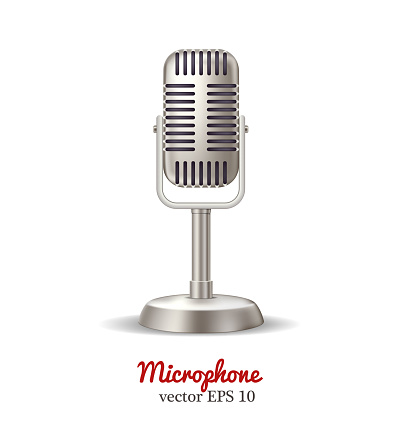 Vector retro microphone, karaoke radio broadcast